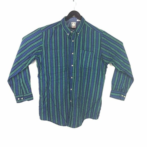 Vtg Outdoor Exchange XLT Flannel Striped Shirt Button Front Blue Mens XL Tall - Picture 1 of 10